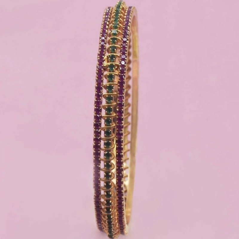 Alluring Premium Gold Plated Ruby Emerald Bangle