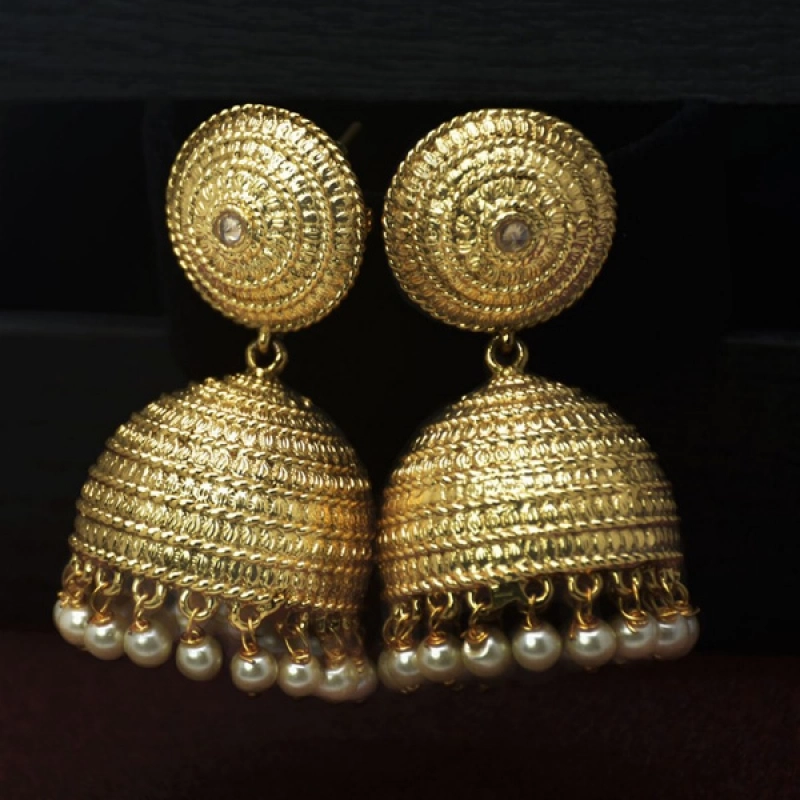 Big Antique Gold Plated Designer Bridal Jhumka Earrings