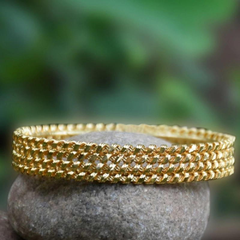 Gold Plated Four Line Medium Twisted Bangle