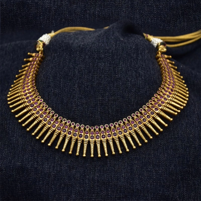 Premium Antique Matte Gold Plated Designer Spike Necklace Set