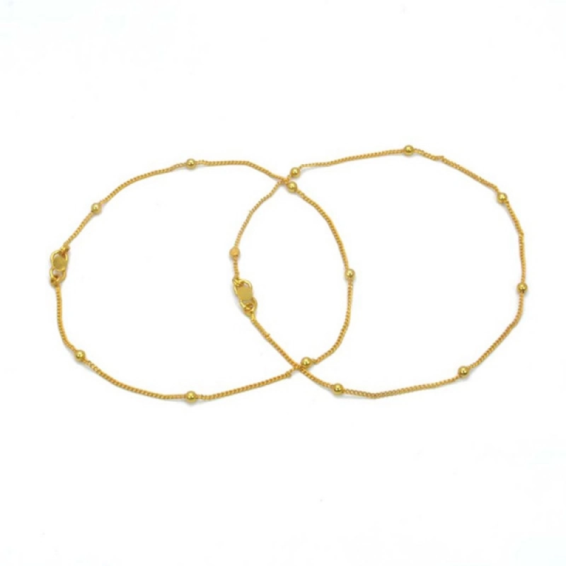 VERY DELICATE THIN GOLD PLATED BEAD ANKLETS PAYAL