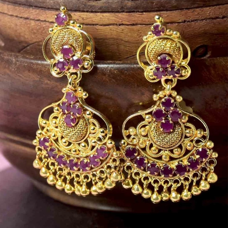 GOLD PLATED RUBY STONES DROPS EARRINGS