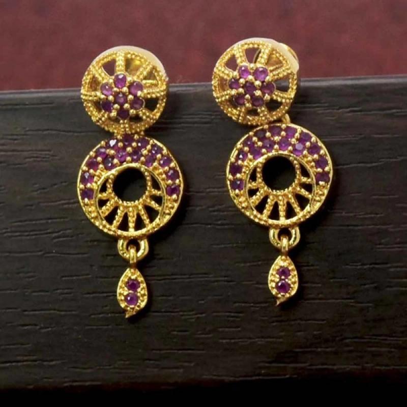 APPEALING GOLD PLATED RUBY STONES DROPS EARRINGS