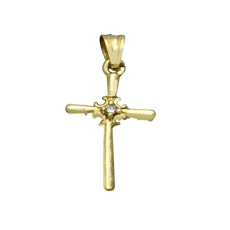 DESIGNER GOLD PLATED CHRISTIAN CROSS PENDANT WITH WHITE STONE