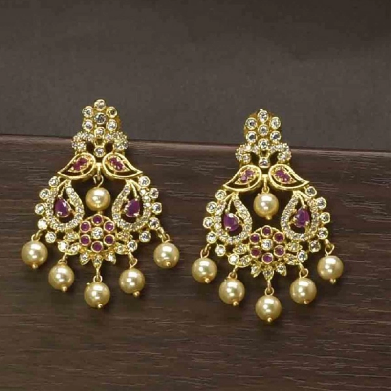 PAISLEY DESIGN AD RUBY PREMIUM GOLD PLATED BALI EARRINGS