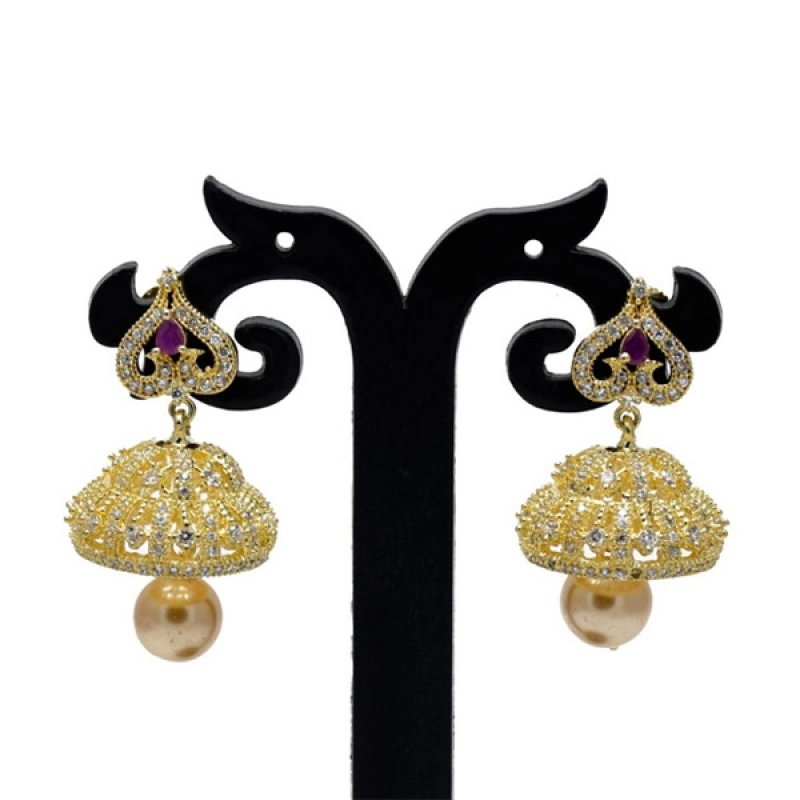PARTY WEAR RUBY AND AD STONE JHUMKA EARRINGS