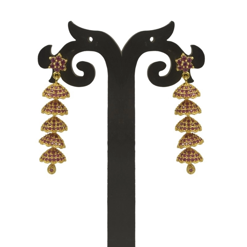 PARTYWEAR GOLD PLATED 5 STEP SEMIPRECIOUS STONE JHUMKA EARRINGS