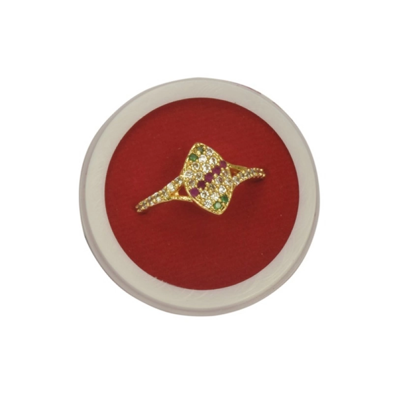 PREMIUM GOLD PLATED CZ'S RUBY EMERALD FINGER RING