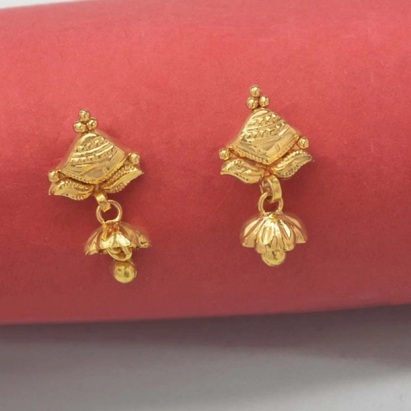 GOLD PLATED BEAD HANGING SMALL JUMKHA EARRINGS FOR KIDS