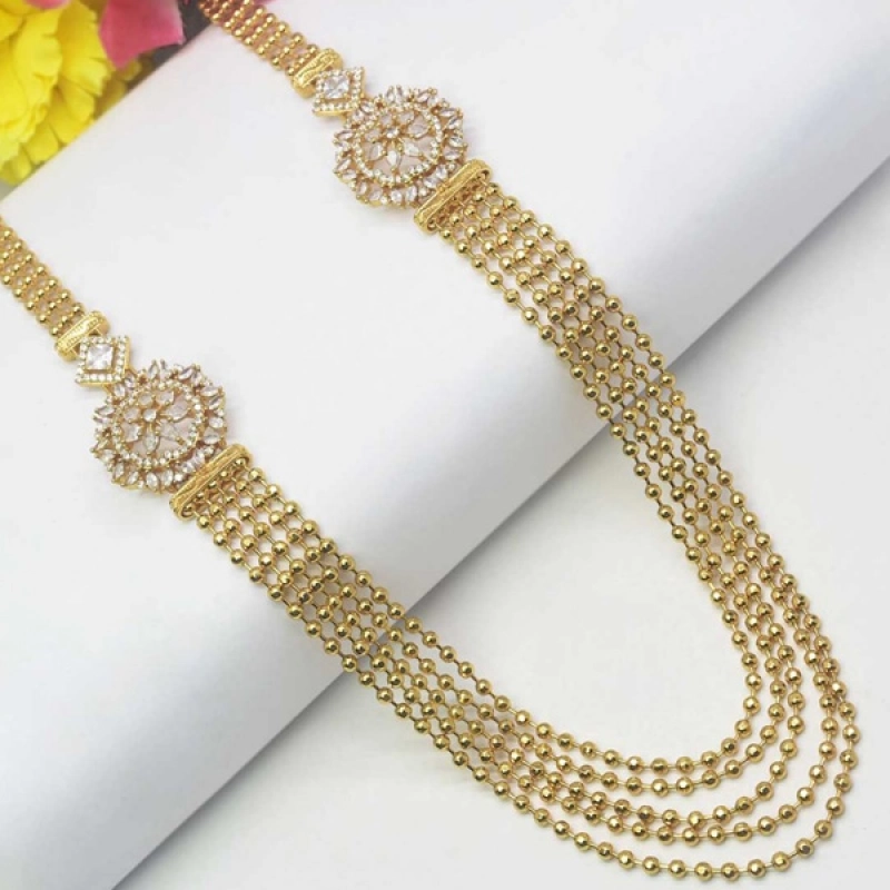 STYLISH GOLD PLATED AD FLORAL PENDANT LAYER MALA
