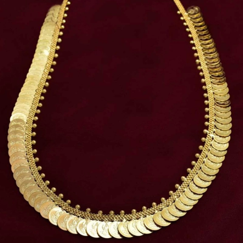 TRADITIONAL GOLD PLATED CASH/COIN BRIDAL LONG CHAIN HARAM