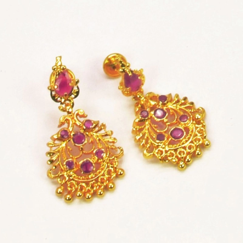 GOLD PLATED RUBY STONES DROPS EARRINGS