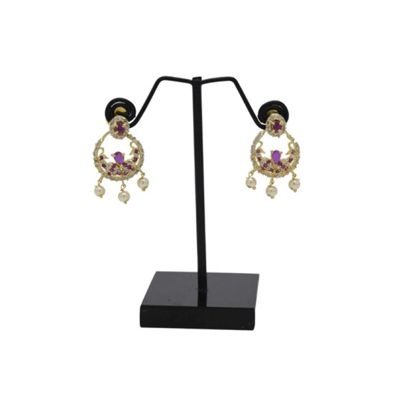TRENDY PREMIUM GOLD PLATED CZ'S RUBY SMALL BALI EARRINGS