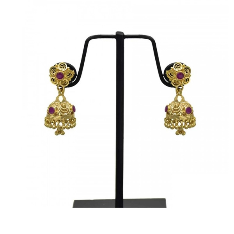 MICRO GOLD PLATED SMALL RUBY STONE KIDS JIMIKKI EARRINGS