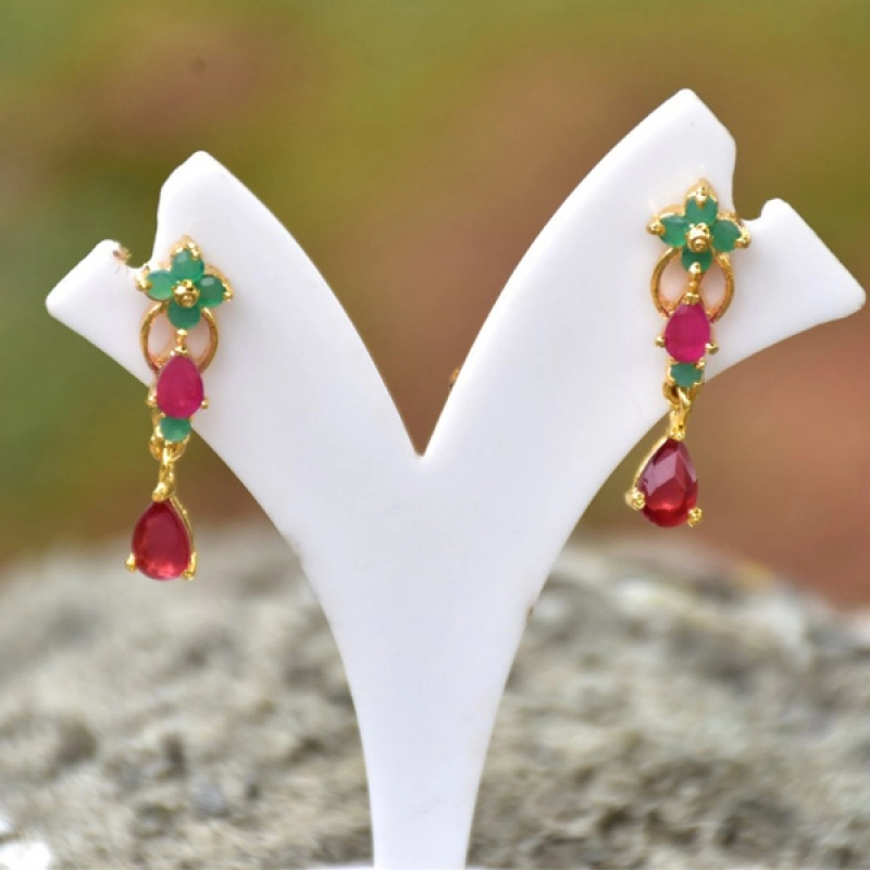 RUBY EMERALD STUNNING FLORAL EARRINGS FOR GIRLS