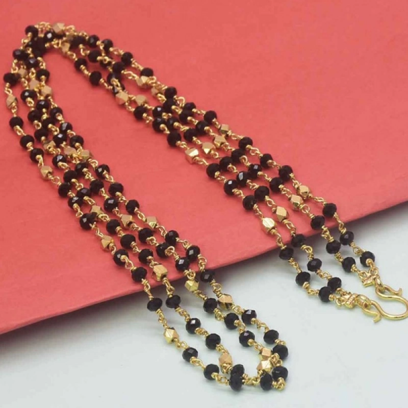 GOLD PLATED DOUBLE STRAND BLACK CRYSTAL CHAIN