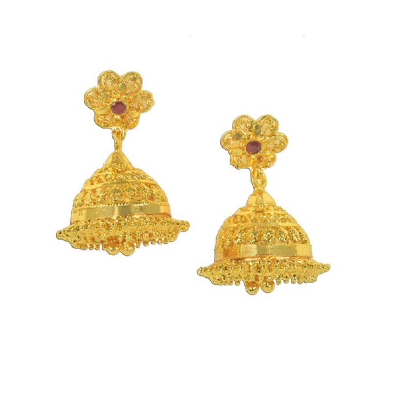 TRADITIONAL GOLD PLATED RUBY STONE JHUMKA EARRINGS