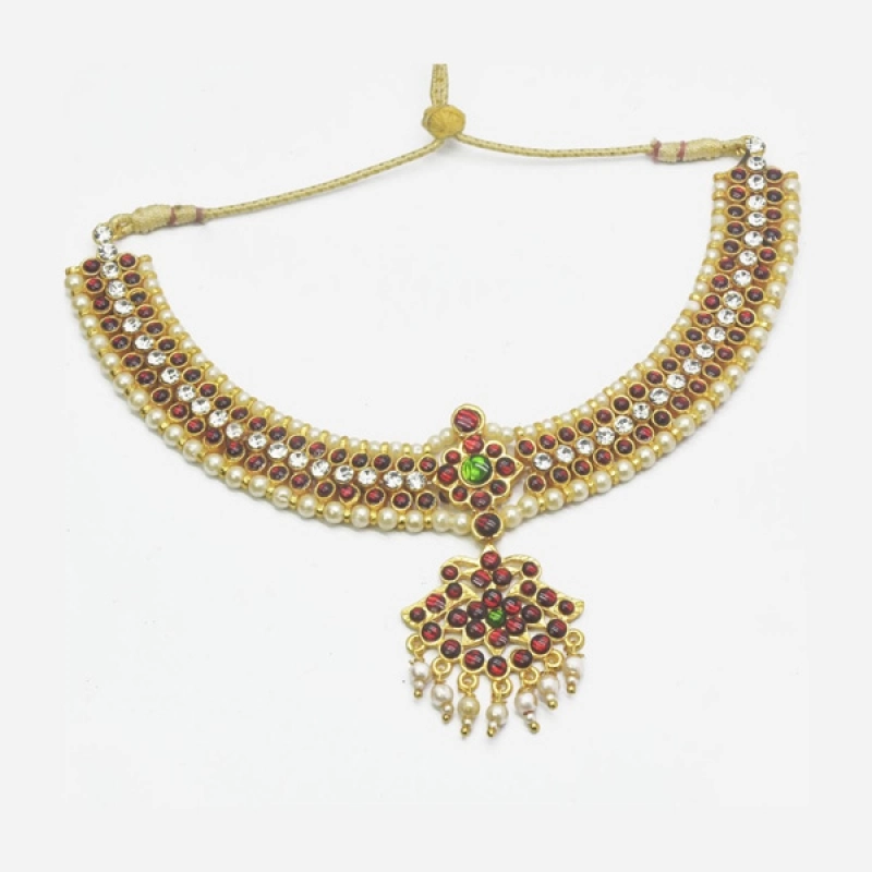 IMITATION MULTICOLOUR STONE AND PEARLS DANCE NECKLACE