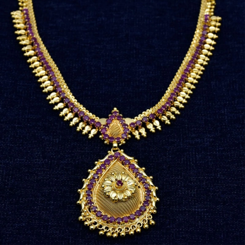 SMASHING PARTY WEAR GOLD PLATED RUBY STONE NECKLACE