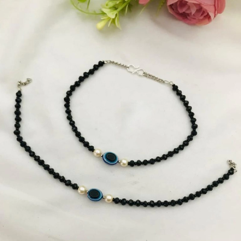 Handmade Blue and pearl Bead Design Anklet