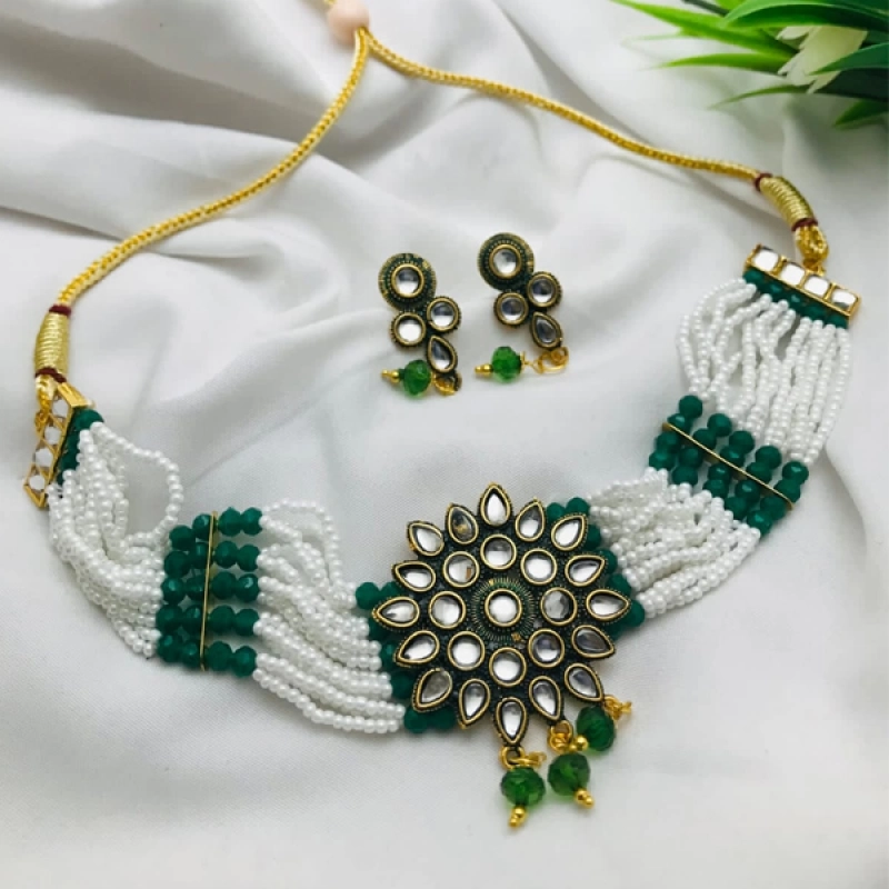  Handmade Beads Choker Necklace With Earrings 