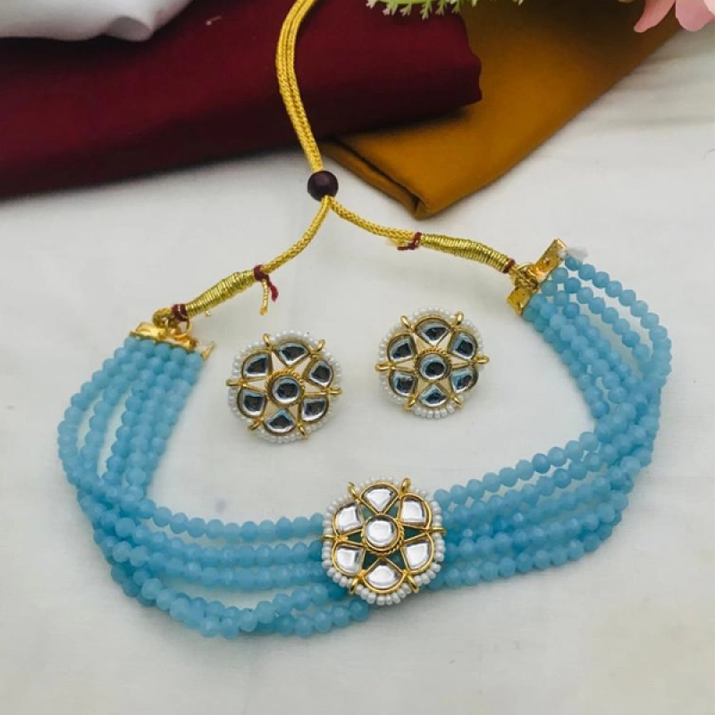 Handmade Crystal Beads Choker With Earrings
