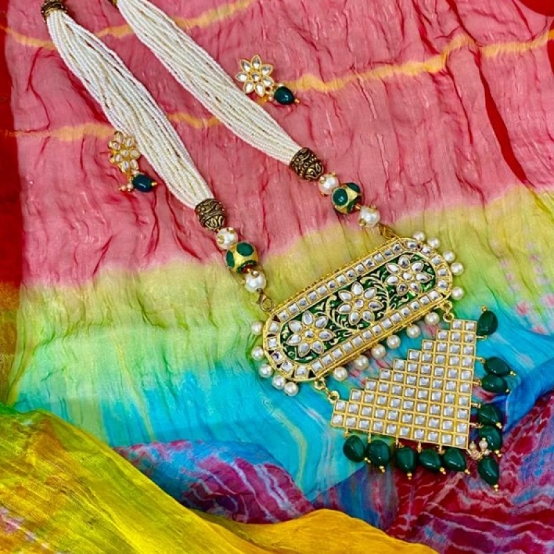 Handmade Kundan Long Necklace With Earrings