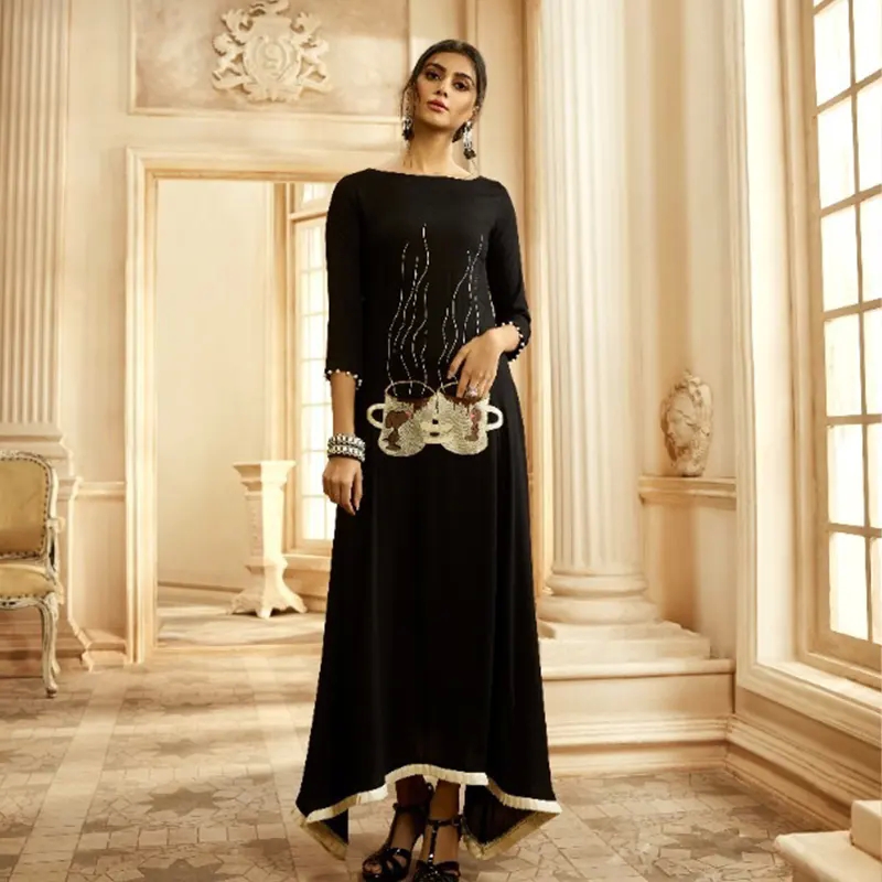 Black Georgette Maxi Dress With Dull Gold Border | Long dress design, Plain  anarkali dress simple, Anarkali dress simple