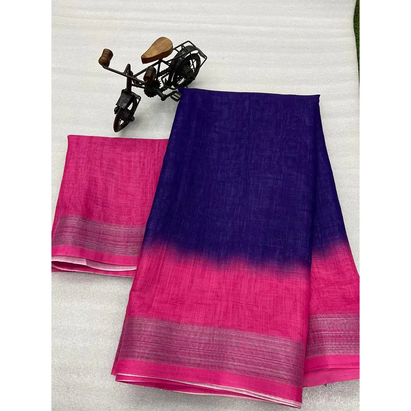 Digital printed linen sarees (navy blue & magenta)