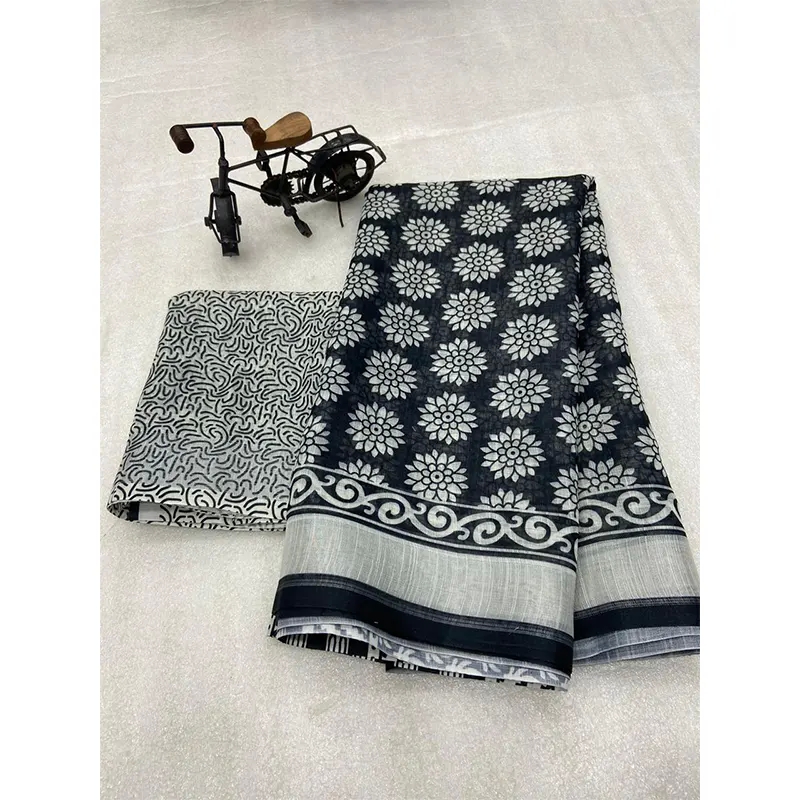 Digital printed linen sarees (black & white)