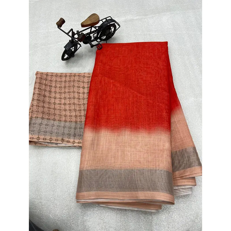 Digital printed linen sarees (red)