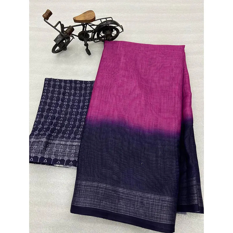 Digital printed linen sarees (pink)