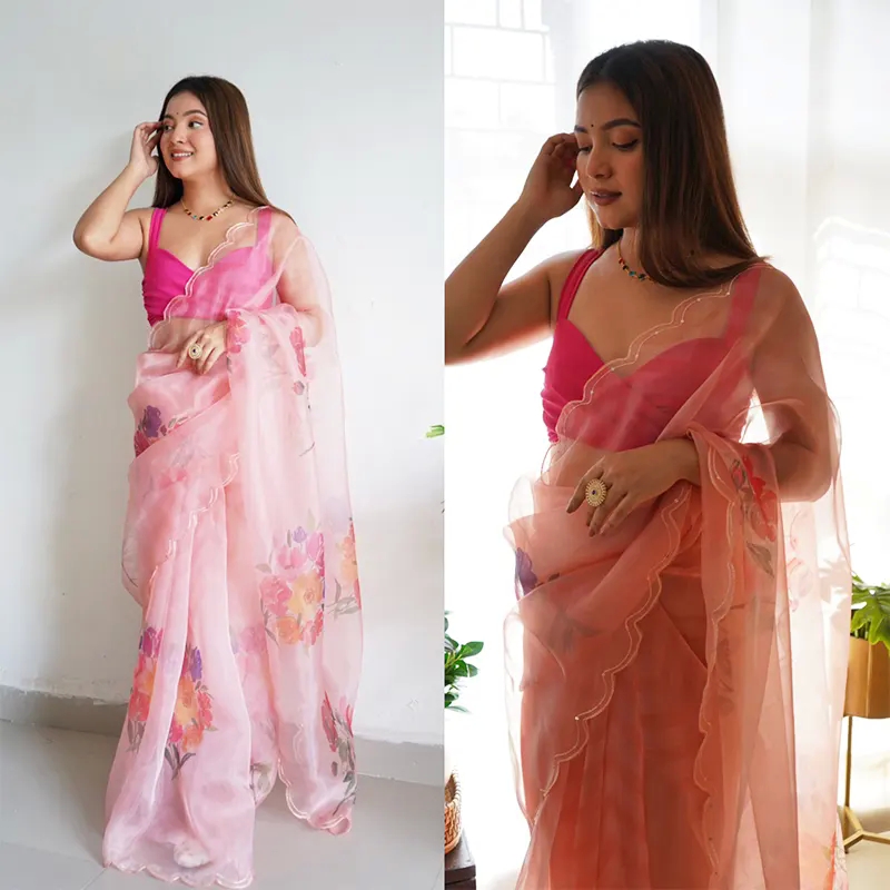 Organza silk sarees (pink)