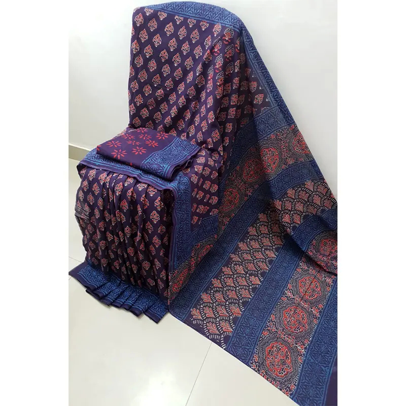 Hand block printed Cotton mulmul sarees(dark violet)