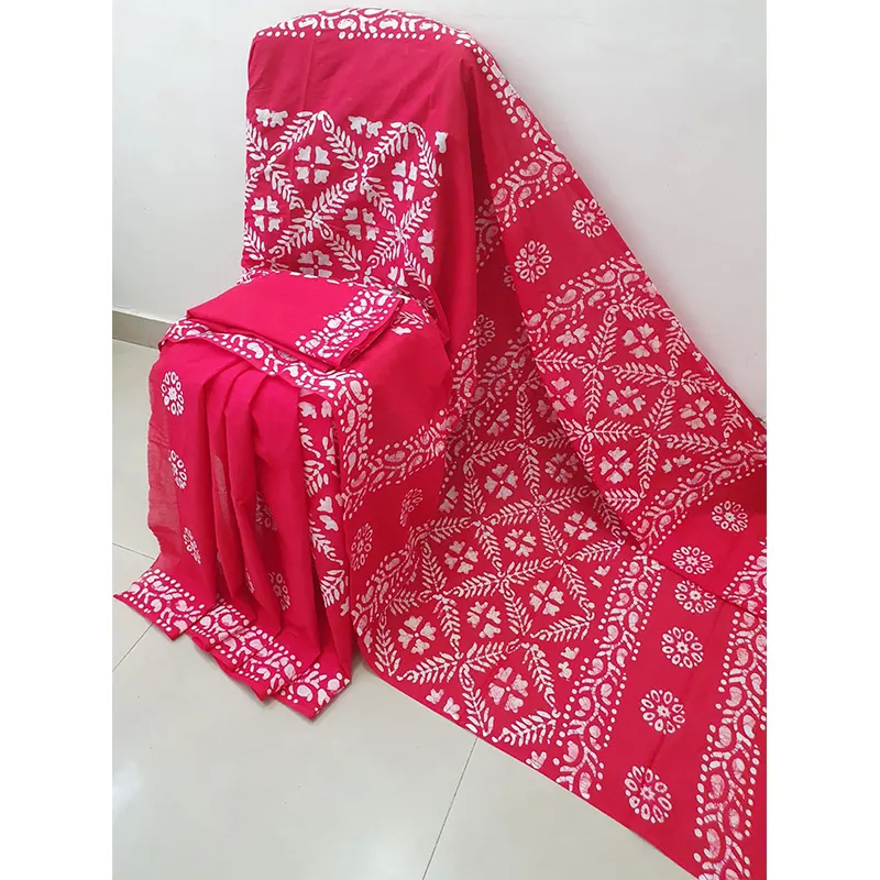 Hand block printed Cotton mulmul sarees(magenta)