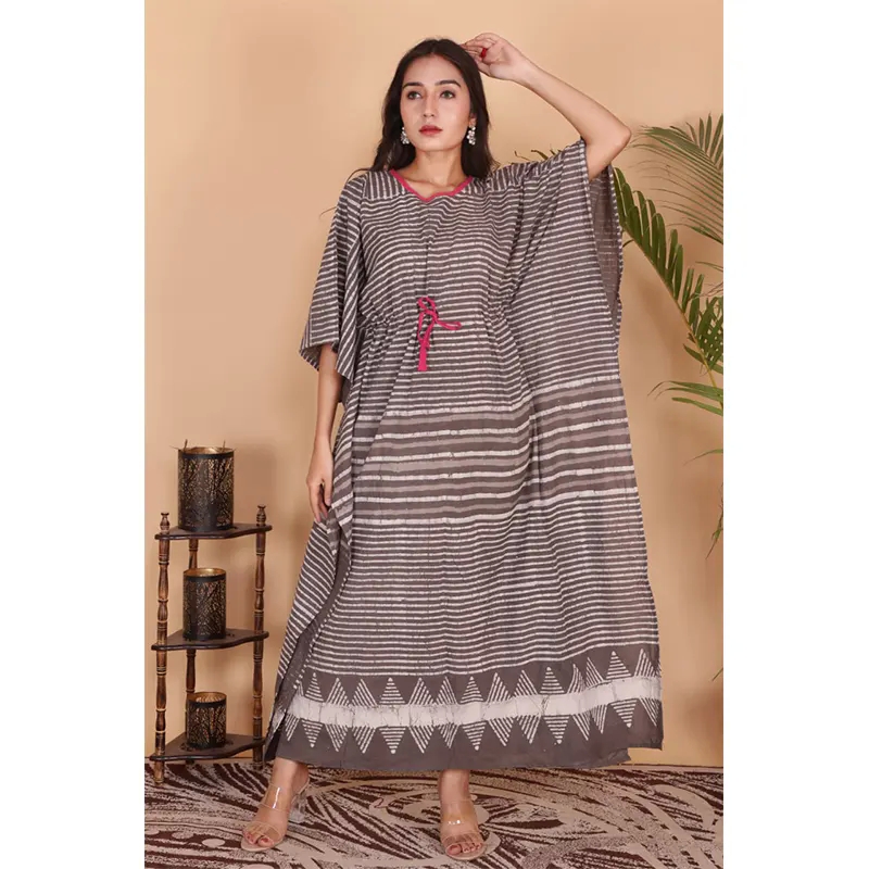 Cotton long kaftan dress (brown)