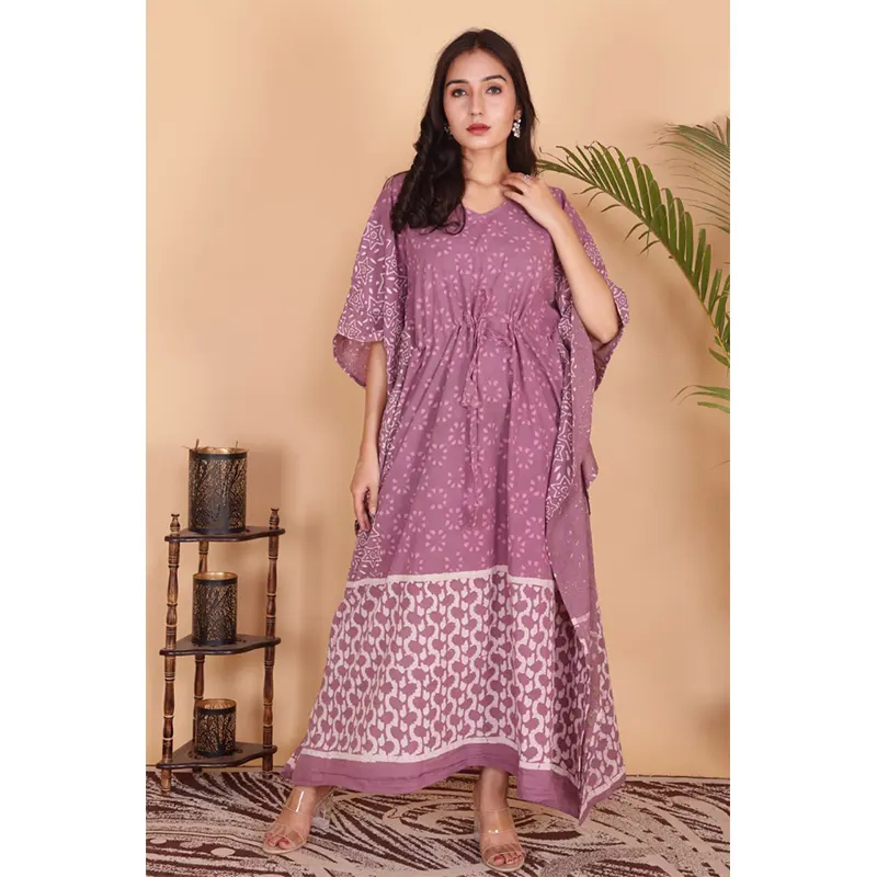 Cotton long kaftan dress (light pink)