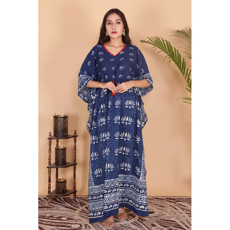 Cotton long kaftan dress (indigo)