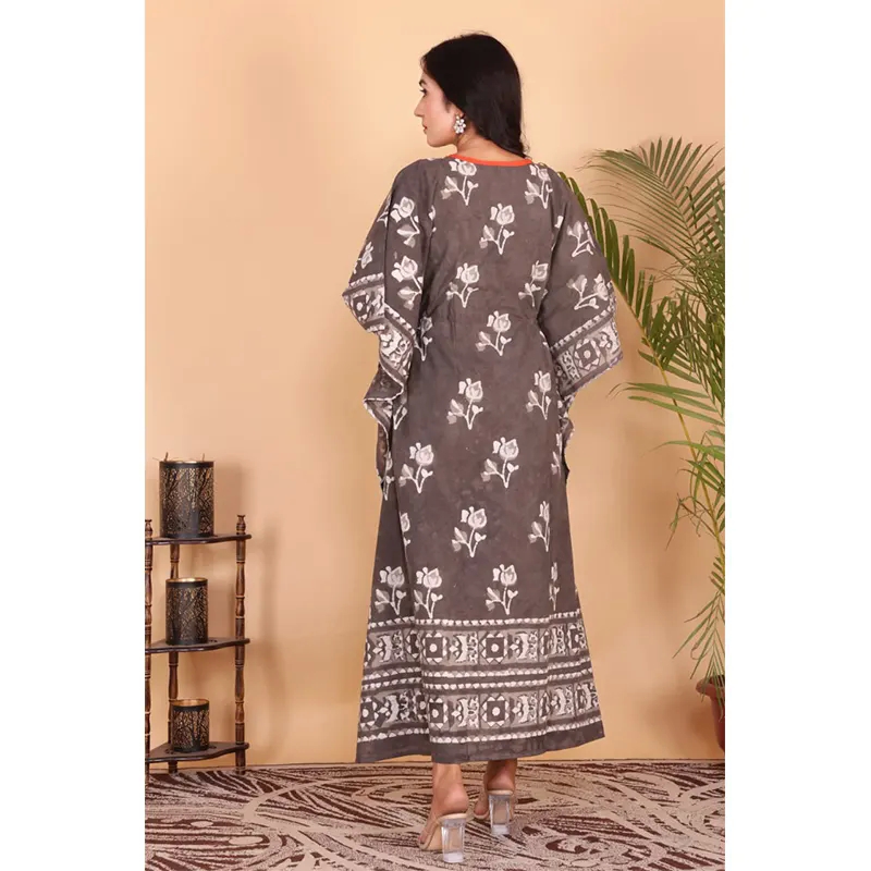 Cotton long kaftan dress (dark brown)