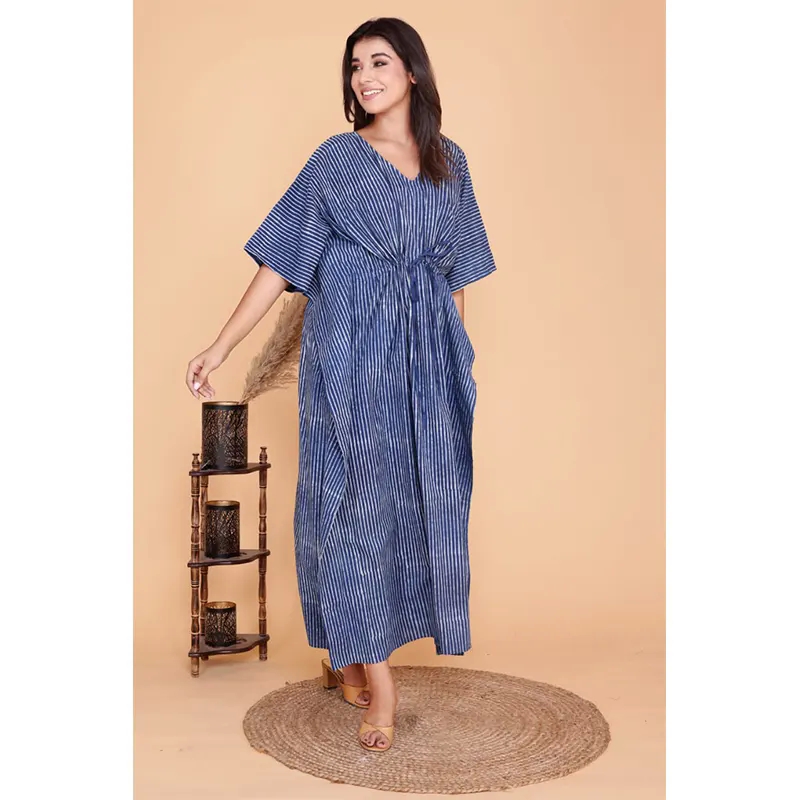 Cotton long kaftan dress (dark blue)