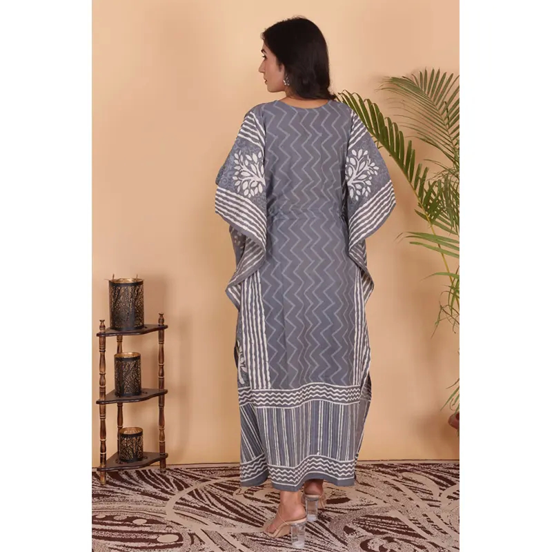 Cotton long kaftan dress (dark grey)