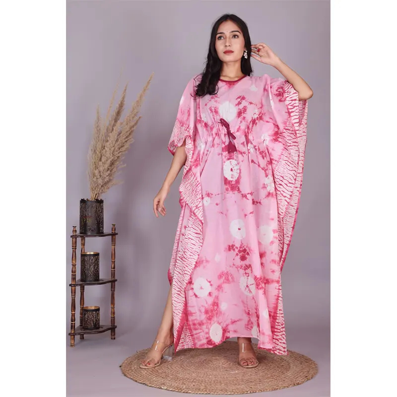 Cotton long kaftan dress (pink)