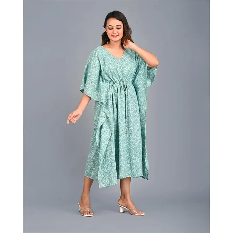 Cotton long kaftan dress (sea green)