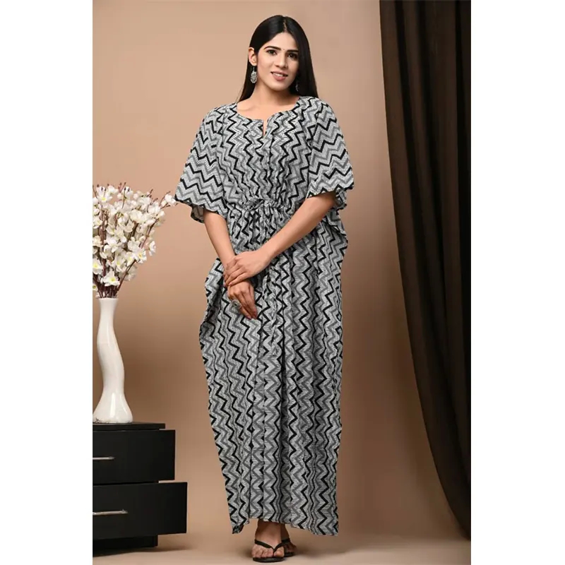 Cotton long kaftan dress (grey)