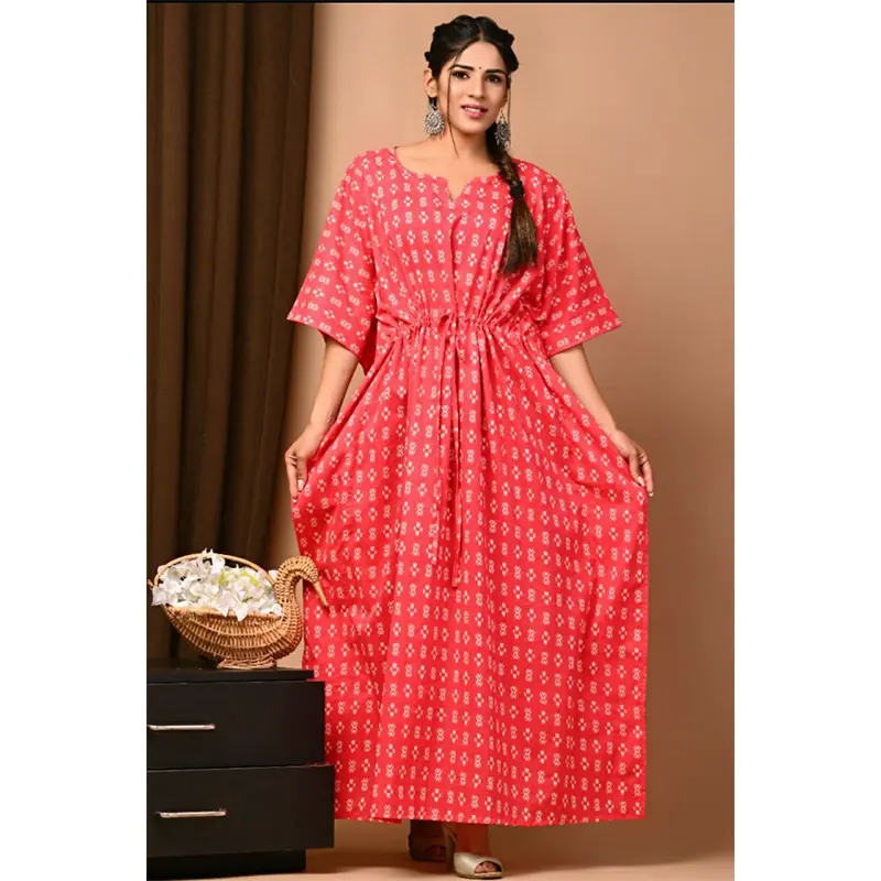 Cotton long kaftan dress (red)