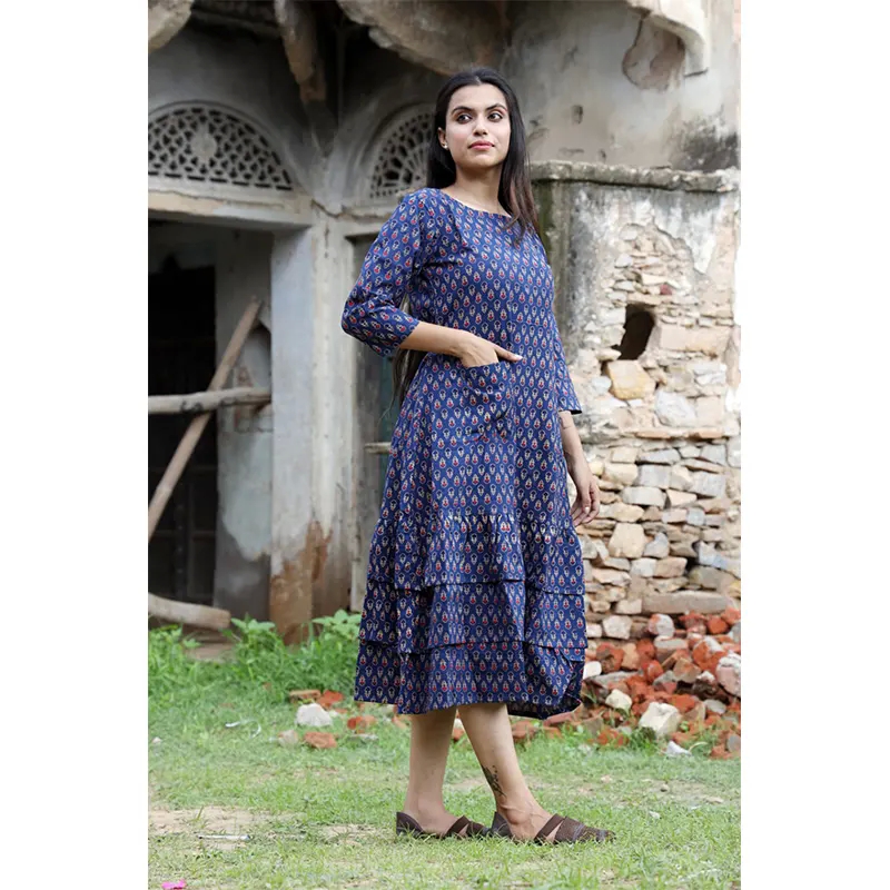 Cotton frill frock (navy blue)