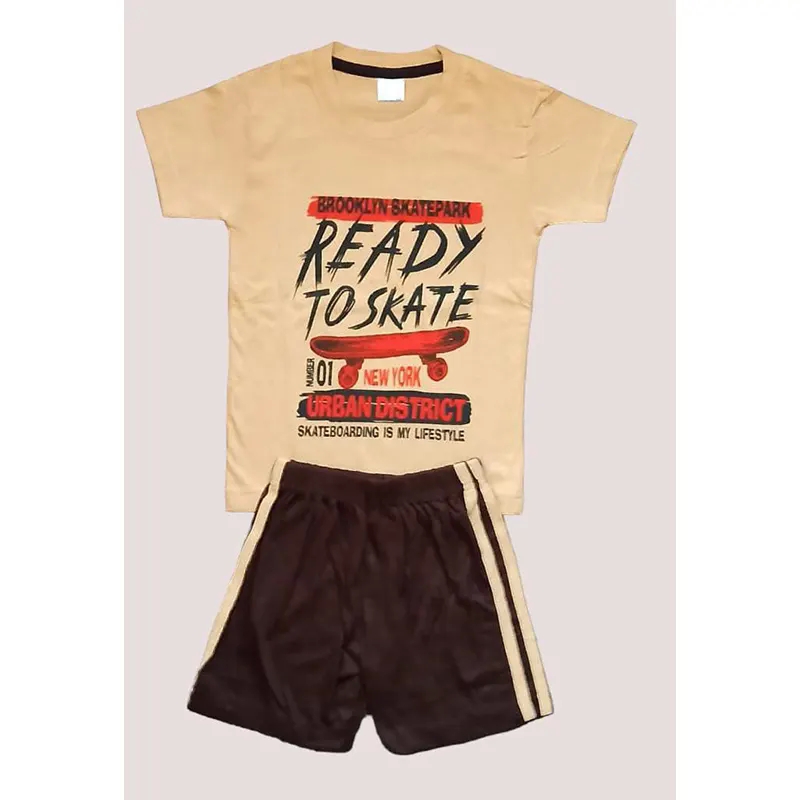 Boys T shirt & Shorts Set (peach & brown)