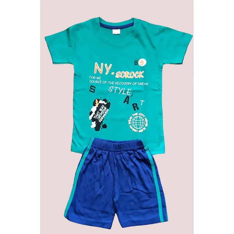 Boys T shirt & Shorts Set (peacock & navy blue)