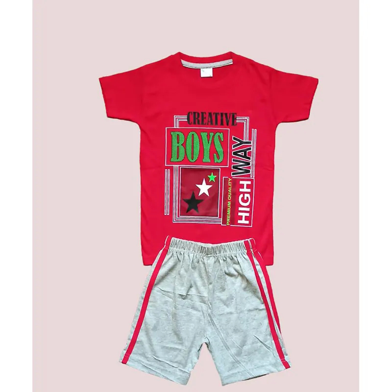 Boys T shirt & Shorts Set (red & light grey)