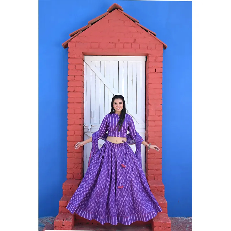 Lehenga choli crop top & skirt (purple)